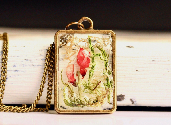 Schmuckset Ladyville echte Blüten Hochzeitsschmuck individueller Schmuck Geschenk  Terrarium Kette